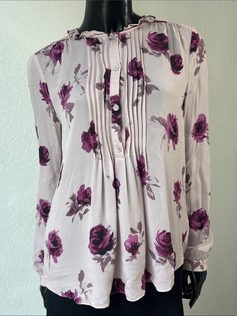 kate spade Lavender Floral Pintuck Ruffle Blouse